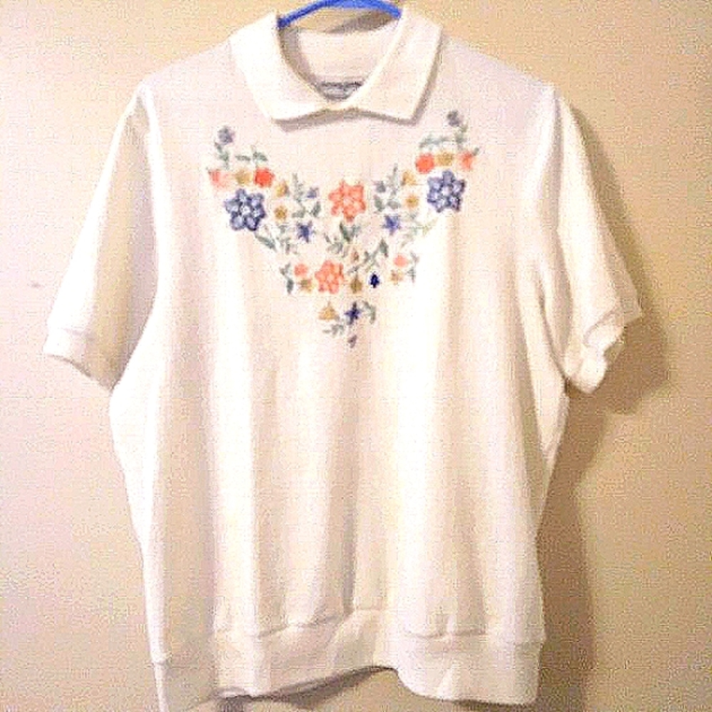 Y2k Embroidered Floral Vintage Textured Double Collar Pullover Top, MP